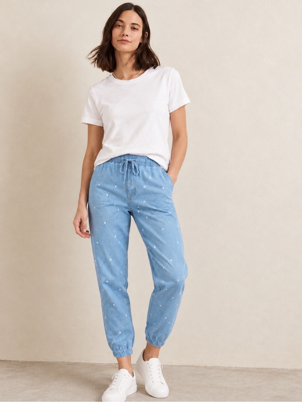 cloth & stone Light Blue Dot-Print ankle pants